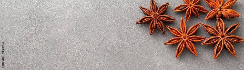 Star Anise Spices Organized on a Gray Background Perfect for Culinary and Aromatic Themes in Food Photography Star Anise Spices Organized on a Gray Background Perfect for Culinary and Aromatic Themes in Food Photography