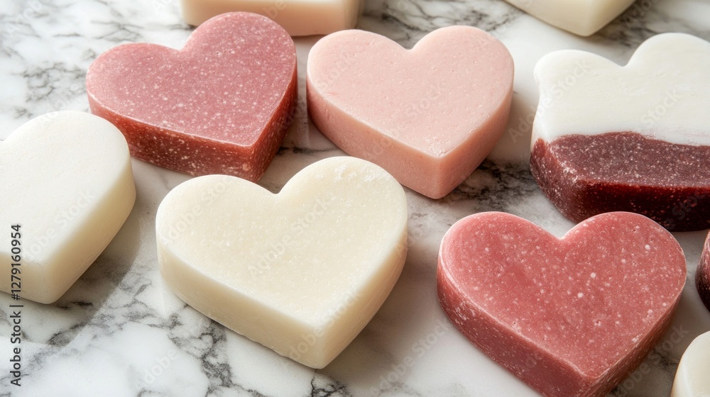 Obraz premium Collection of Heart-Shaped Soaps on Marble Surface