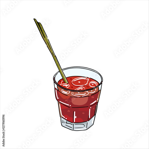 Beer bir pletok with lemongrass on a glass herbs and spices Illustration with isolated white background