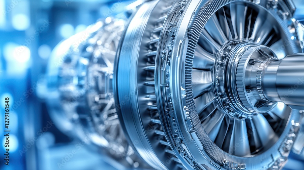 Advanced Engine Component with Metallic Surface and Blue Background Advanced Engine Component with Metallic Surface and Blue Background