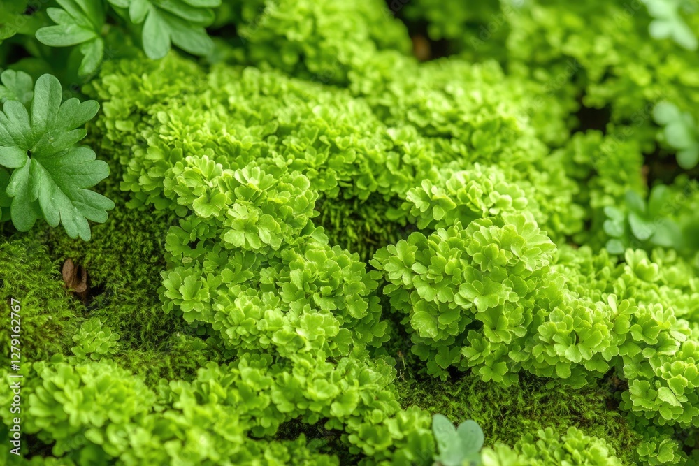 Lush green moss and fern blend create a vibrant, natural texture. Lush green moss and fern blend create a vibrant, natural texture.