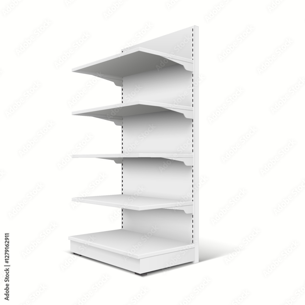 3D realistic supermarket shelf mockup shown from above, ideal for retail product visualization. 3D realistic supermarket shelf mockup shown from above, ideal for retail product visualization.