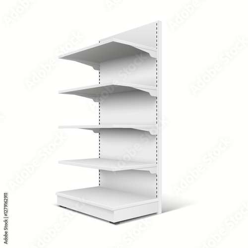 3D realistic supermarket shelf mockup shown from above, ideal for retail product visualization.