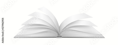 3D realistic mockup of a book with pages turning, ideal for showcasing dynamic book designs or content.