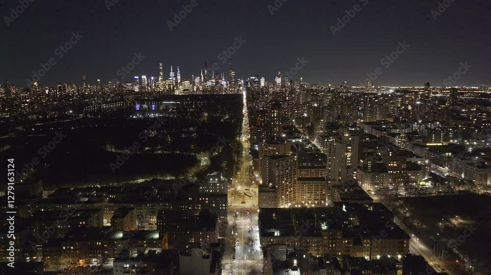 Aerial view of Central Park and New York City at night Aerial view of Central Park and New York City at night