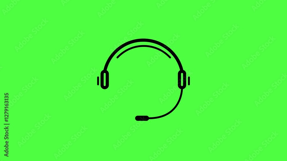 Headphone icon animation,Wireless Headphones line icon with green background.