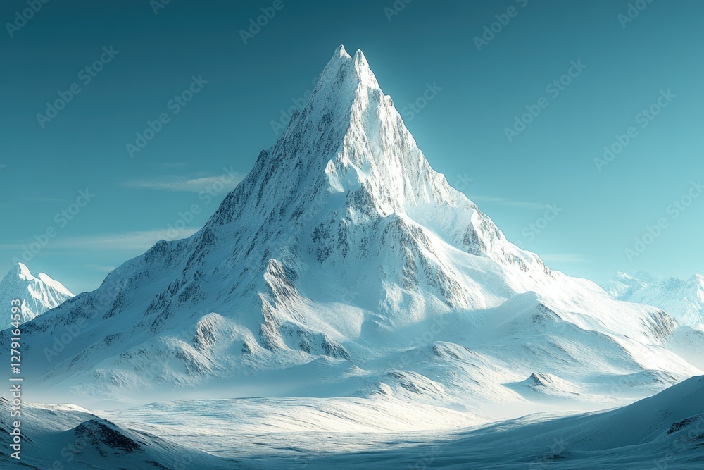 custom made wallpaper toronto digitalMajestic snow-capped peak rises above a serene, snow-covered landscape under a clear blue sky.