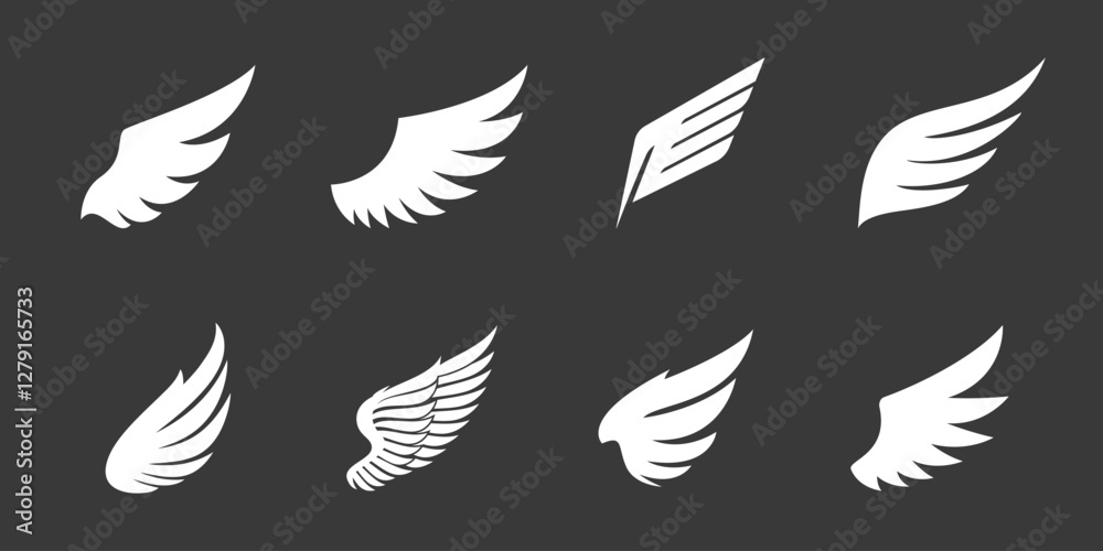 Fototapeta premium Wings icons set. Simple set of wings vector icons for web design on white background