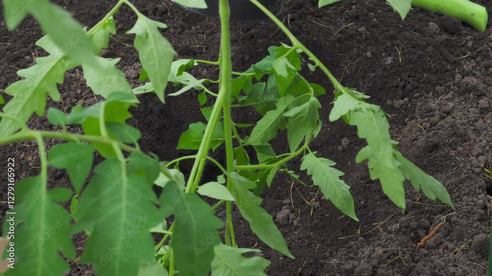 A woman holding tomato seedlings, close-up shot, showcasing agriculture and gardening A woman holding tomato seedlings, close-up shot, showcasing agriculture and gardening