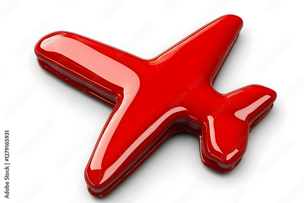 Bright Red Airplane Model Glossy Finish Isolated on White Background Smooth Surface Bright Red Airplane Model Glossy Finish Isolated on White Background Smooth Surface