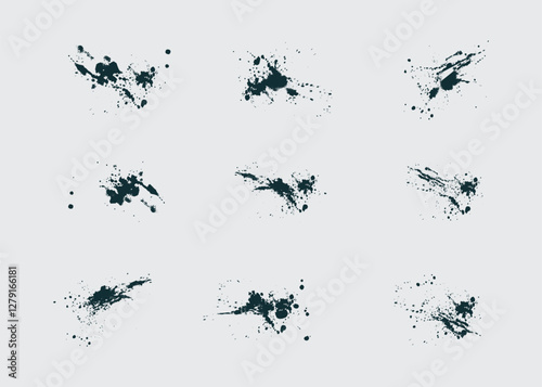 Abstract black in splash, paint, brush strokes, stain grunge isolated on white background, Japanese style