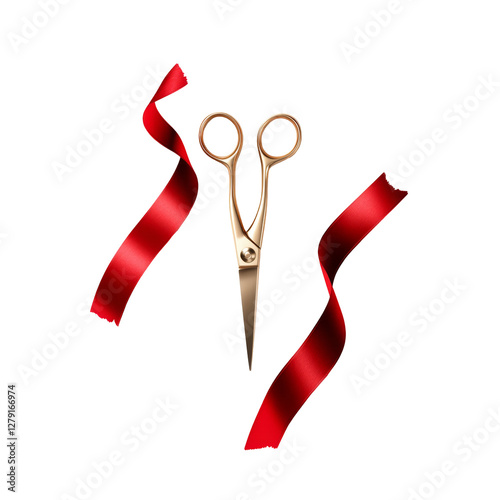 Golden scissors and red ribbon perfect for opening ceremony celebrations and special occasions