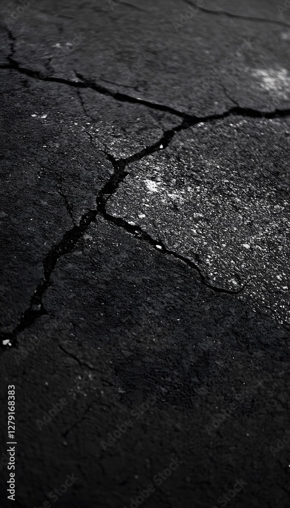 Obraz premium Detailed close up view of cracked asphalt surface texture