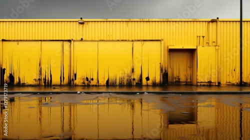 Reflective Yellow Wall: A Study in Urban Decay and Minimalism