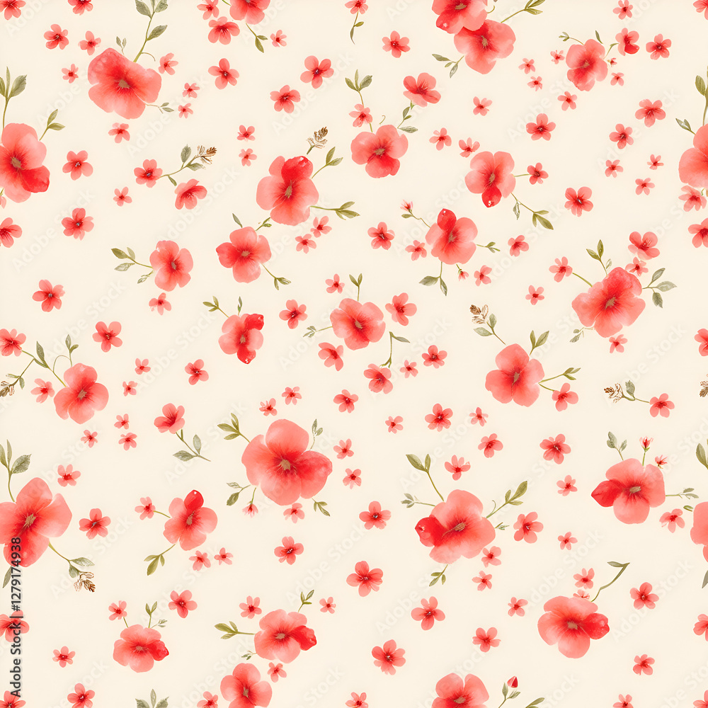 Seamless Elegant Pink Floral Pattern with Leaves on Soft Background Seamless Elegant Pink Floral Pattern with Leaves on Soft Background