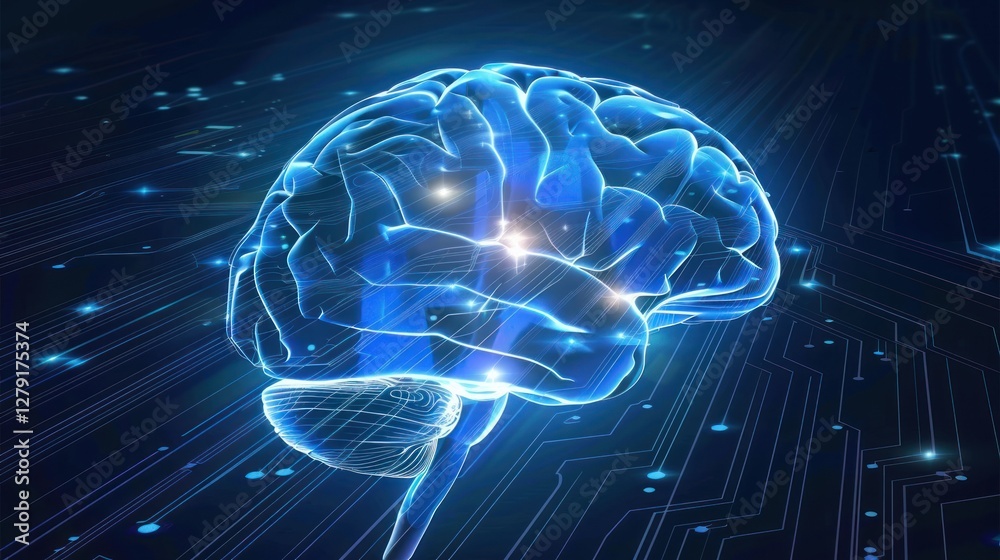 Digital brain on circuit board, illustration, futuristic, technology Digital brain on circuit board, illustration, futuristic, technology