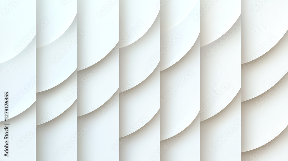 Obraz premium Abstract white corrugated paper texture with layered curves creates modern and minimalist design. soft shadows enhance visual depth and elegance of composition