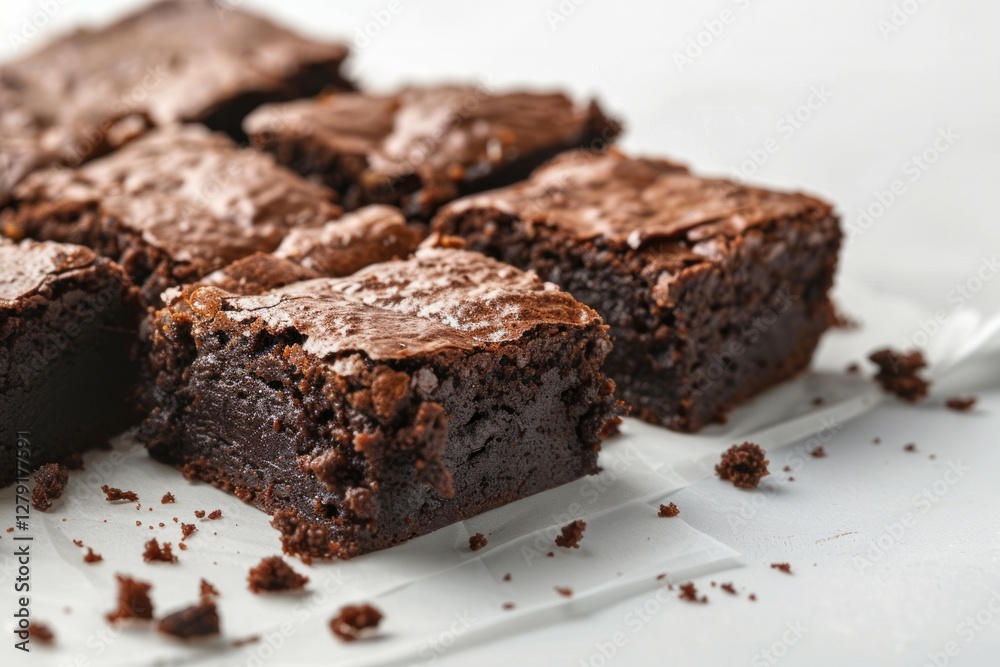 Decadent chocolate brownies on white plate. Neural network AI generated Decadent chocolate brownies on white plate. Neural network AI generated