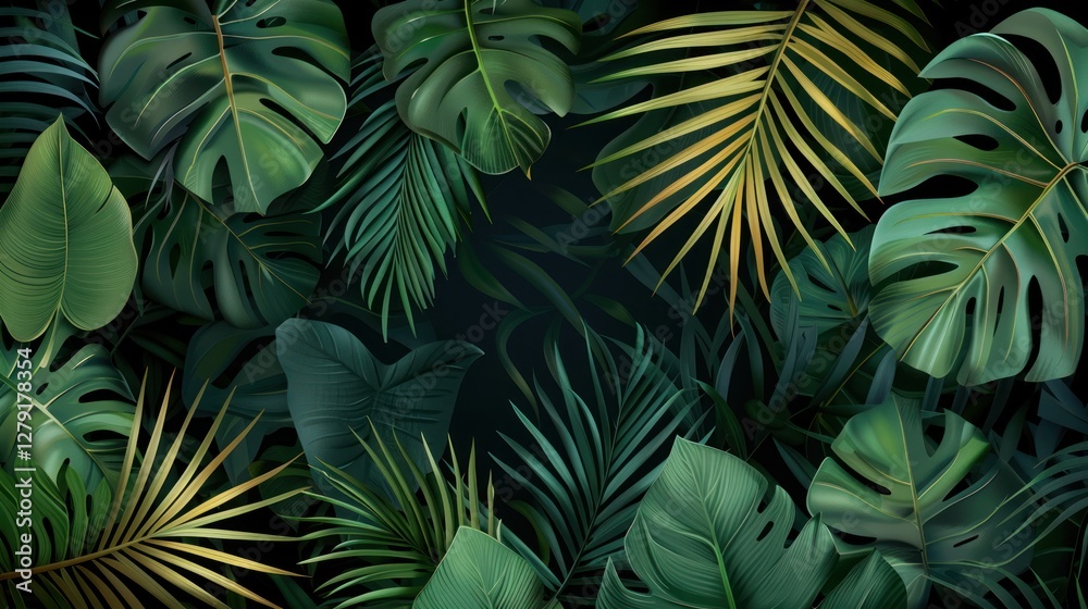 Lush tropical foliage backdrop with vibrant leaves Lush tropical foliage backdrop with vibrant leaves