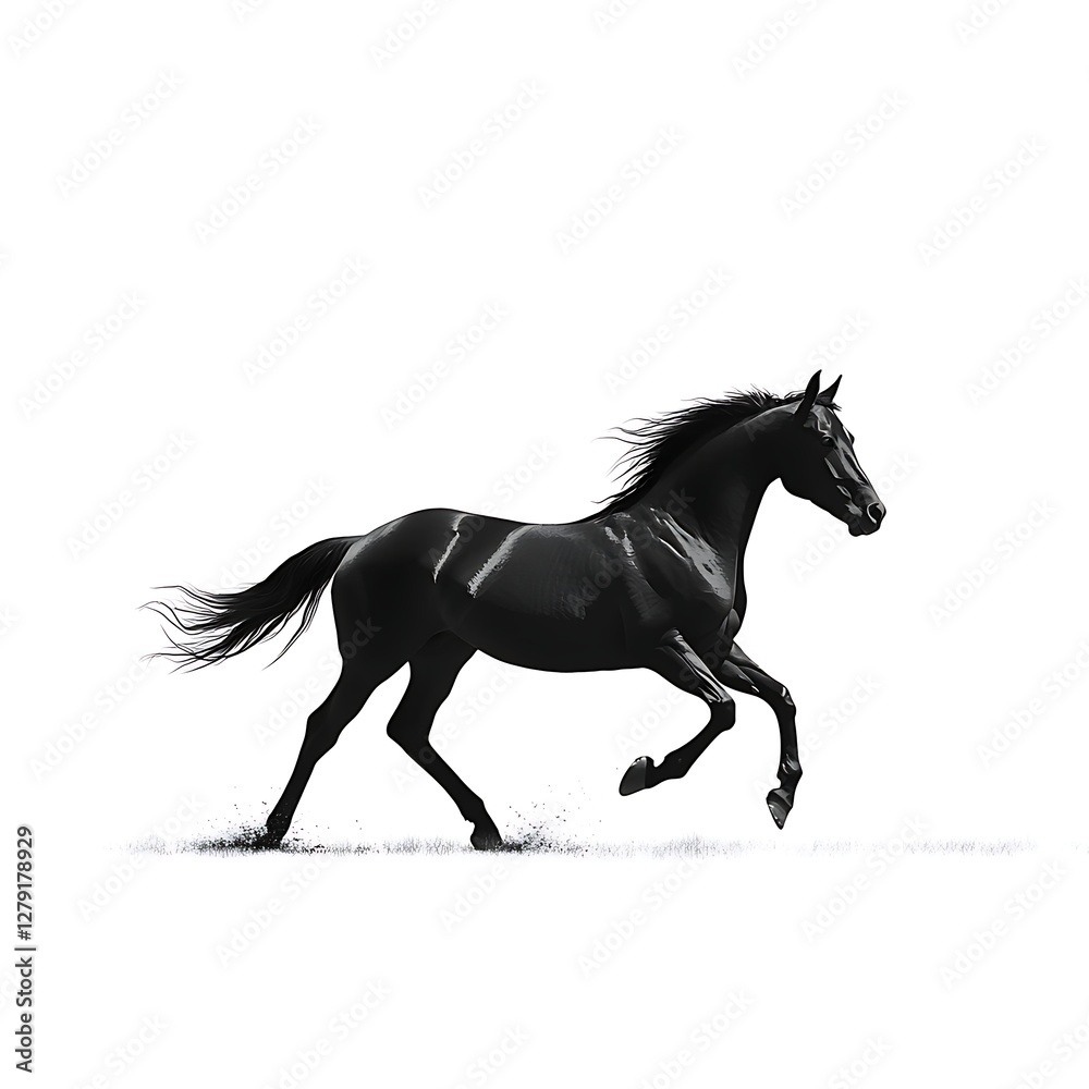 Fototapeta premium Flowing illustration mane black horse running picture