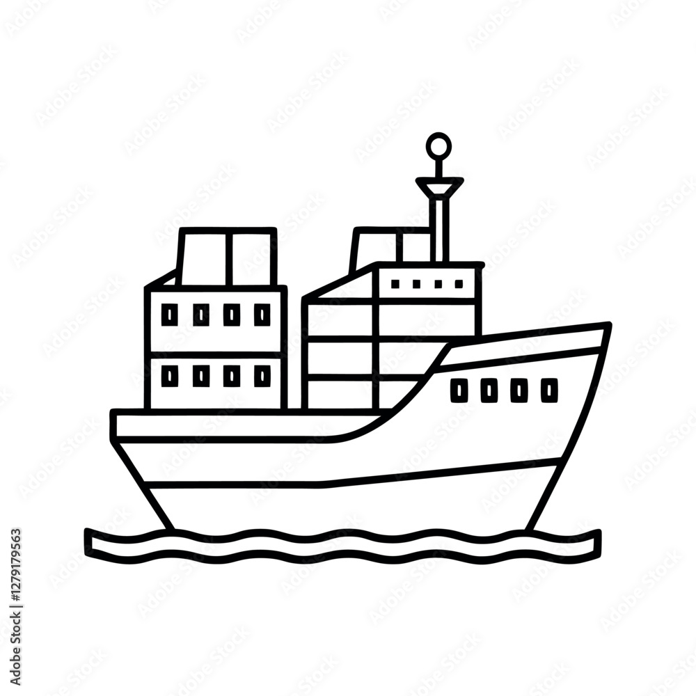 Decorative Cargo Ship Outline Graphic for Web Design Decorative Cargo Ship Outline Graphic for Web Design