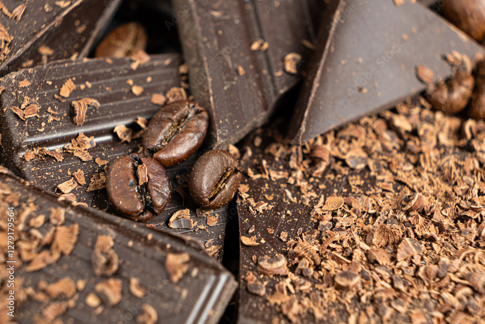 Grated dark chocolate, chips and coffee beans Grated dark chocolate, chips and coffee beans