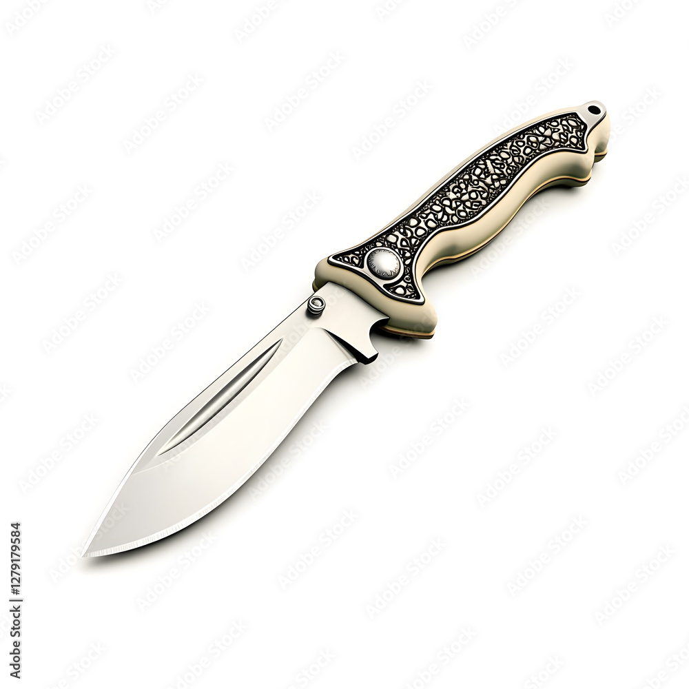Fototapeta premium A knife with a gold handle and a silver blade