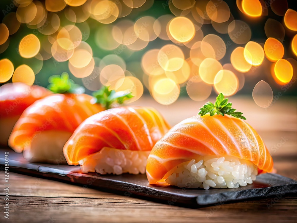 Fresh Salmon Sushi Delight - Restaurant Menu Image Fresh Salmon Sushi Delight - Restaurant Menu Image