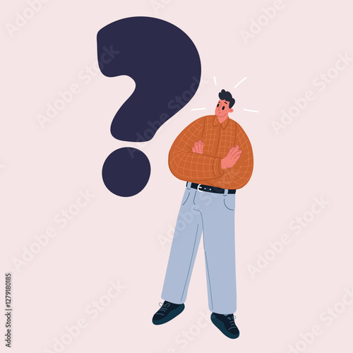 Vector illustration of a man lying down, with a large question mark next to him, symbolizing deep contemplation and uncertainty.
