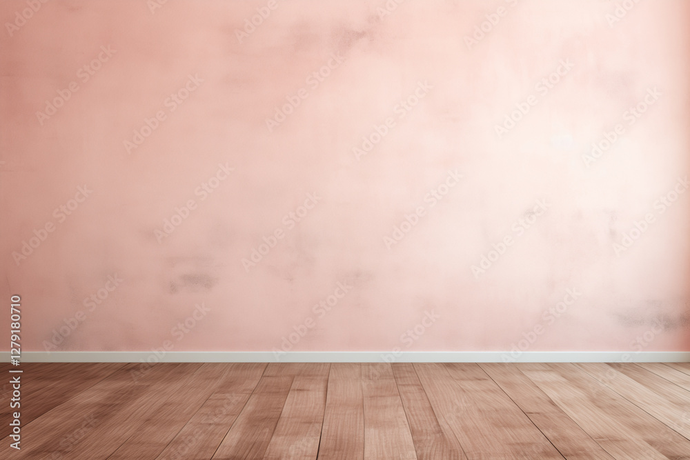 Faded pastel pink wall texture with ultra smooth finish and wooden floor creates serene atmosphere. Ideal for interior design and photography Faded pastel pink wall texture with ultra smooth finish and wooden floor creates serene atmosphere. Ideal for interior design and photography