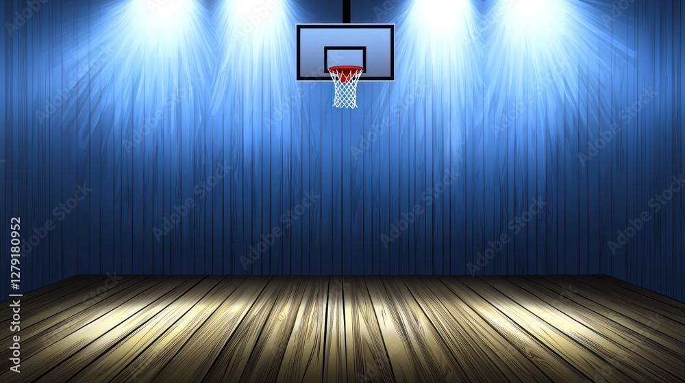 Naklejka premium Empty basketball court under spotlights (2)