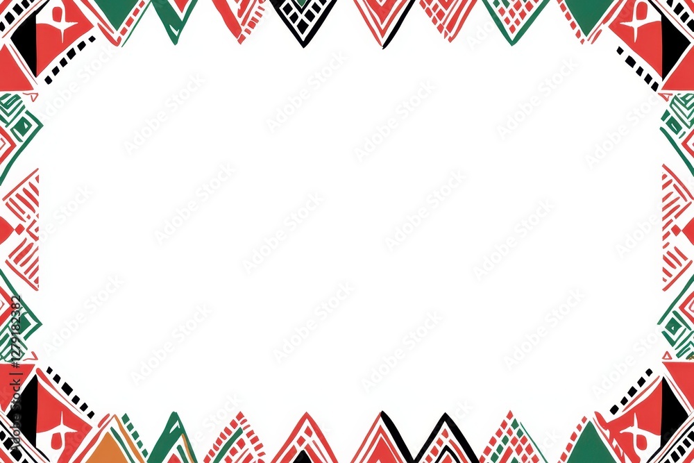 Fototapeta premium A simple, colorful border with African patterns for Kudiloo Day on a white background, with no text or letters in the frame.