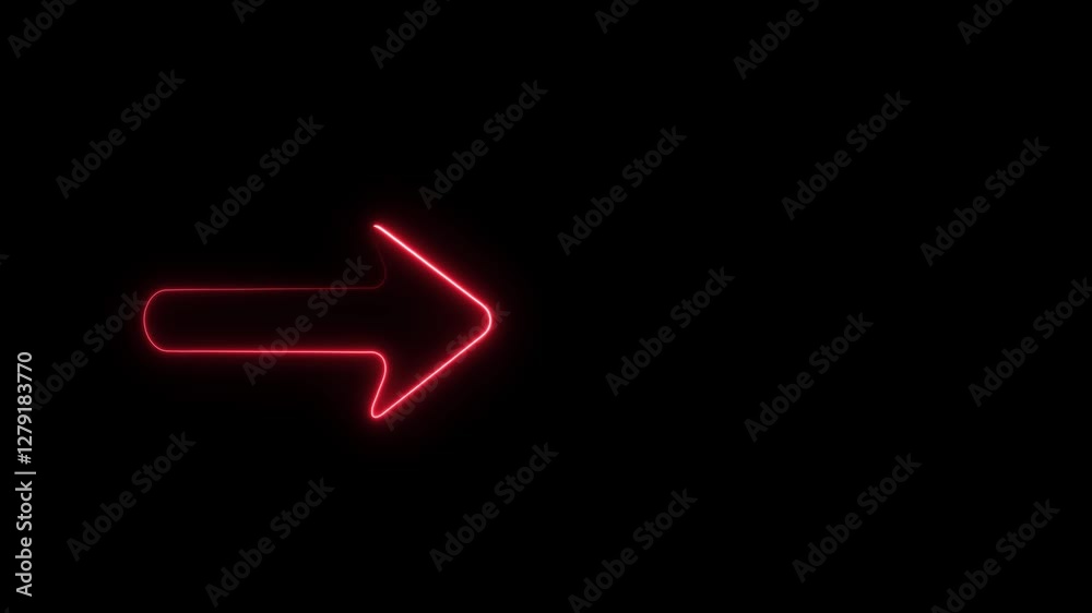 Directional neon arrow line red color animation. Arrow icon black background 4k video. Directional neon arrow line red color animation. Arrow icon black background 4k video.