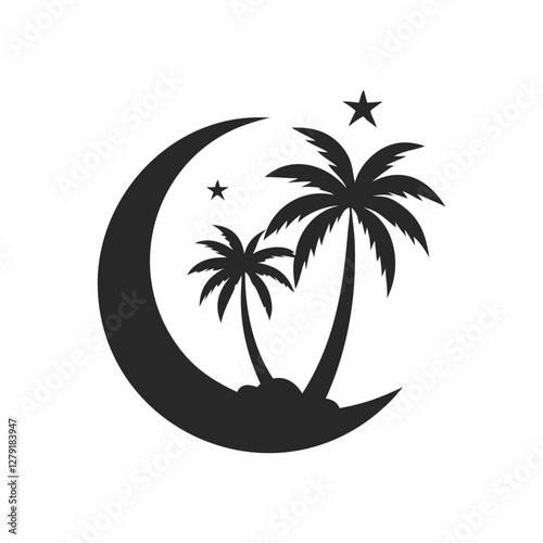 Mystical Date Palm Oasis Under Crescent Moon and Star – Elegant Design-02