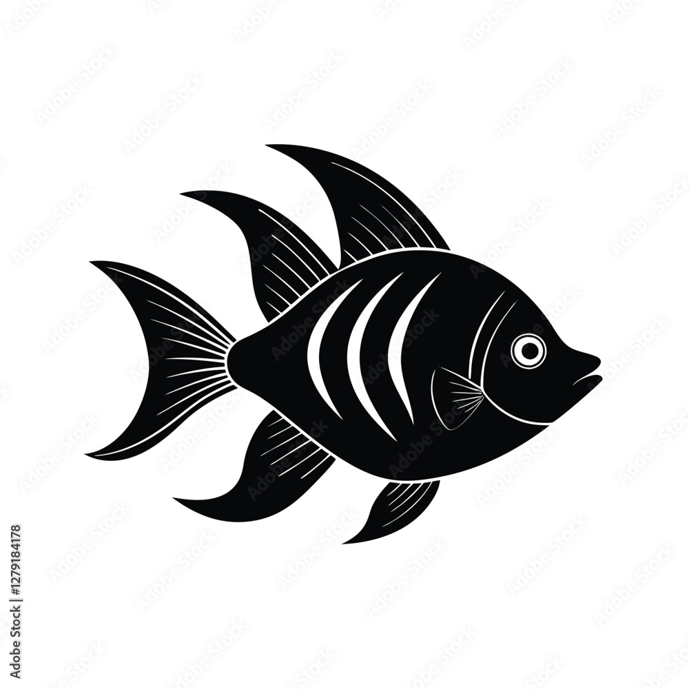 Damsel Silhouette Vector Art and Black Damsel Fish Illustration Design Damsel Silhouette Vector Art and Black Damsel Fish Illustration Design