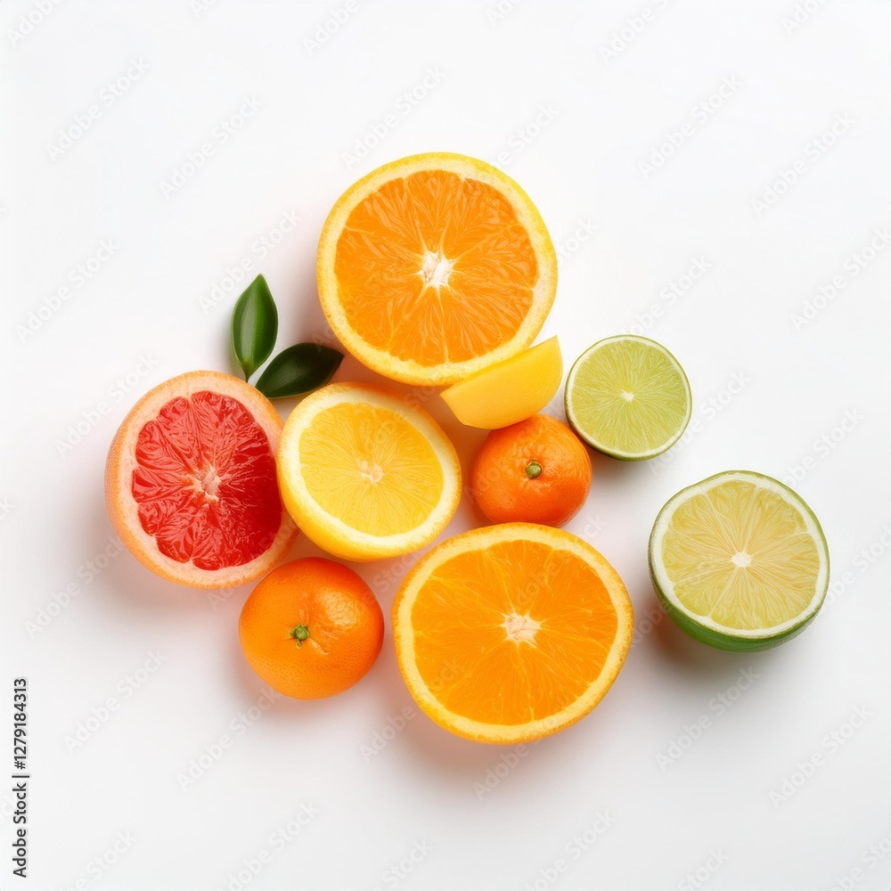 Freshly Cut Citrus Fruits Isolated on White Background for Vitamin-Rich Diet Freshly Cut Citrus Fruits Isolated on White Background for Vitamin-Rich Diet