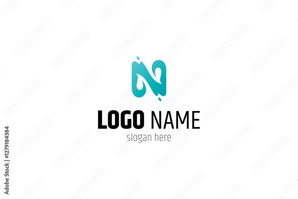 N letter logo with Leaf splash effect combination in flat design style N letter logo with Leaf splash effect combination in flat design style