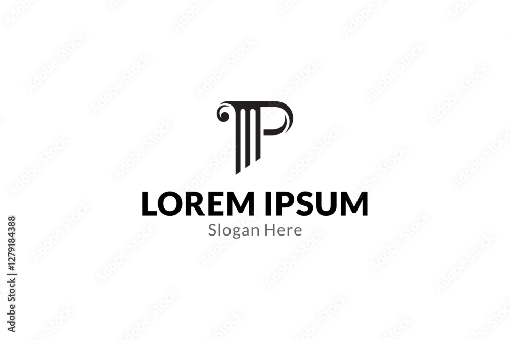 P logo with Pillar combination in flat design style P logo with Pillar combination in flat design style