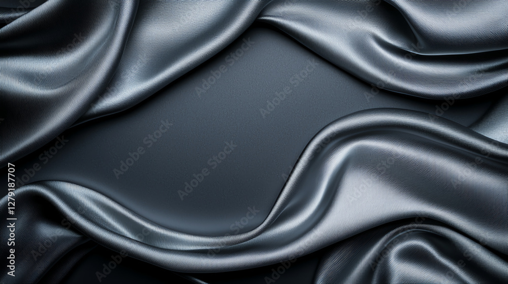 Fototapeta premium Luxurious black satin fabric draped elegantly, creating soft waves and shadows. smooth texture and rich color evoke sense of sophistication and elegance