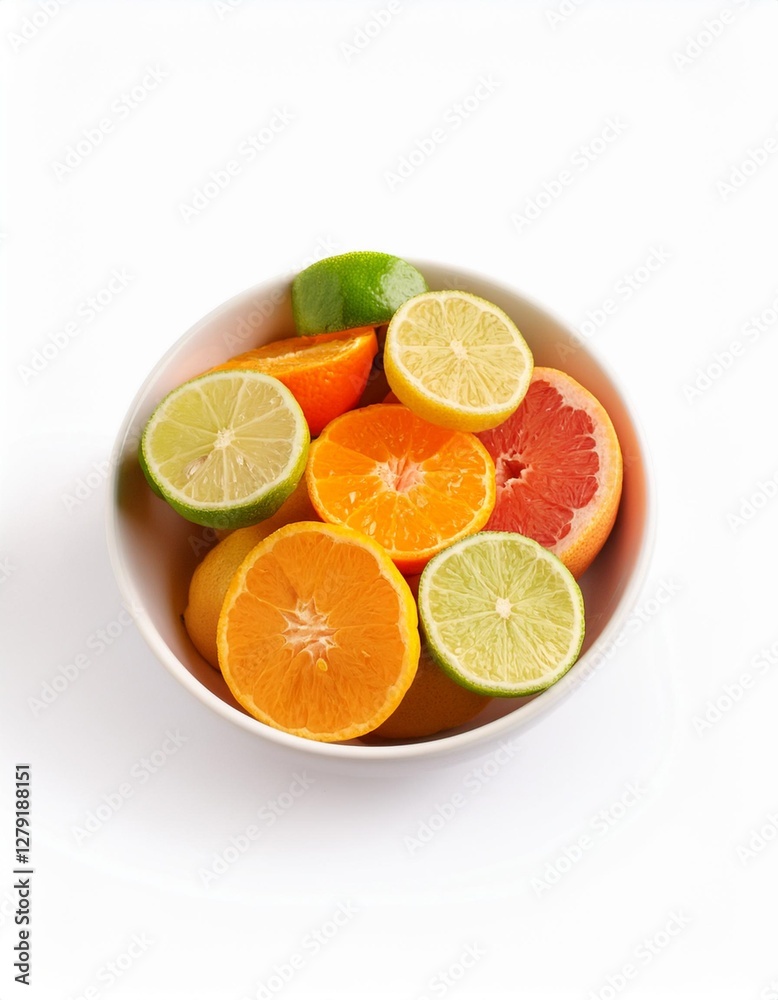 Freshly Sliced Citrus Fruits in Bowl Isolated on White Background for Vitamin Boost Freshly Sliced Citrus Fruits in Bowl Isolated on White Background for Vitamin Boost