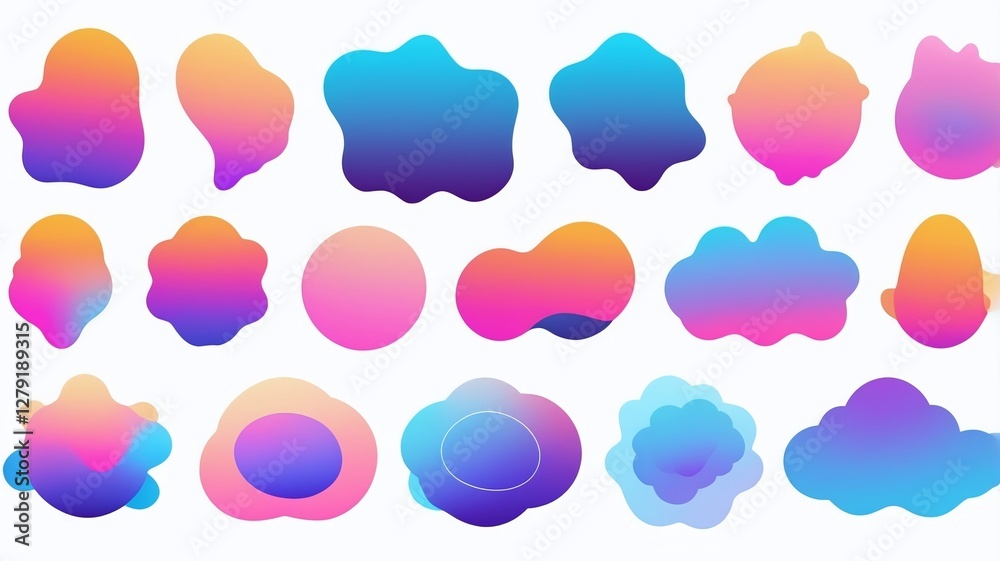 Gradient blur blob shapes. Colored figures with a soft gradation from bright to transparent. Set of isolated vector elements on a white background.
Gradient blur blob shapes. Colored figures with a soft gradation from bright to transparent. Set of isolated vector elements on a white background.