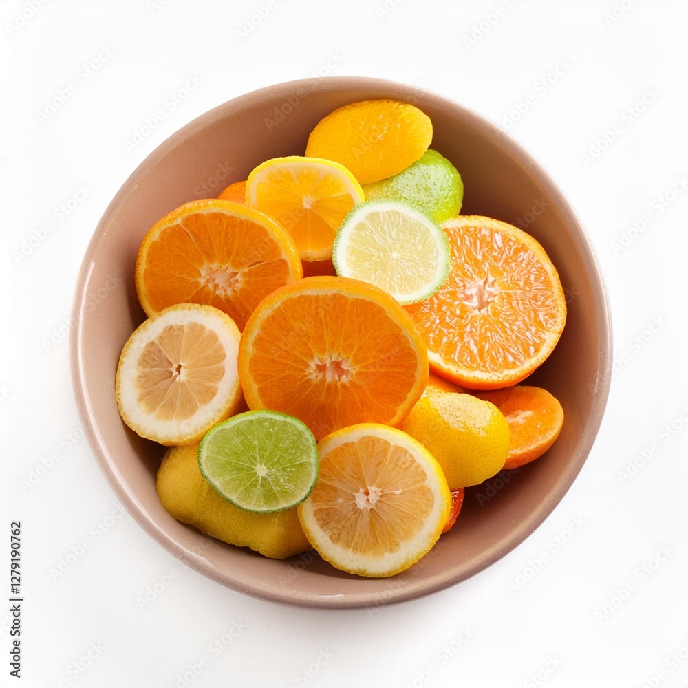 Freshly Sliced Citrus Fruits in Bowl Isolated on White Background for Vitamin Boost Freshly Sliced Citrus Fruits in Bowl Isolated on White Background for Vitamin Boost