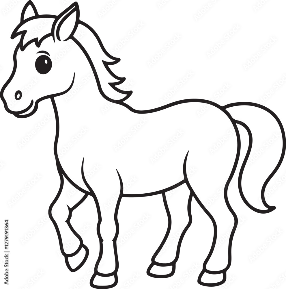cute horse line art, black outline, vector and illustration, line art and outline cute horse line art, black outline, vector and illustration, line art and outline