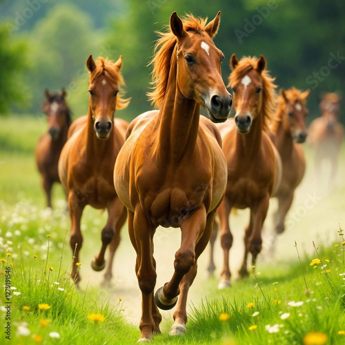  horses on a meadow