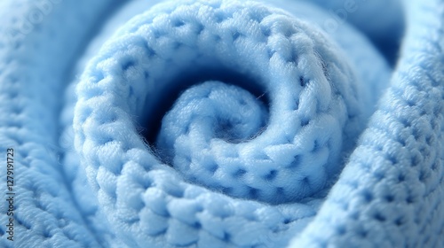 Closeup of rolled light blue knitted fabric