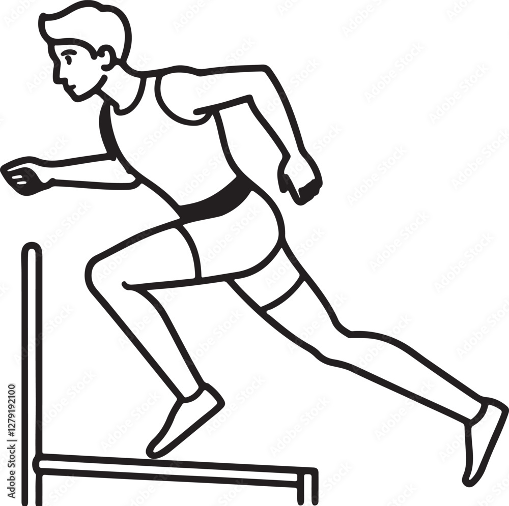 young man athlete running hurdles line art, black outline, vector and illustration, line art and outline young man athlete running hurdles line art, black outline, vector and illustration, line art and outline
