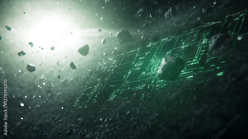 Asteroid mining operation command screen in a futuristic design. Asteroid mining operation command screen in a futuristic design.