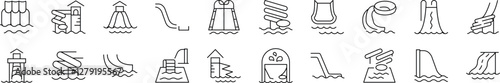 Water Slide Pack of Thin Icons. Editable Stroke. Perfect for Web Sites, Books, Cards, Apps