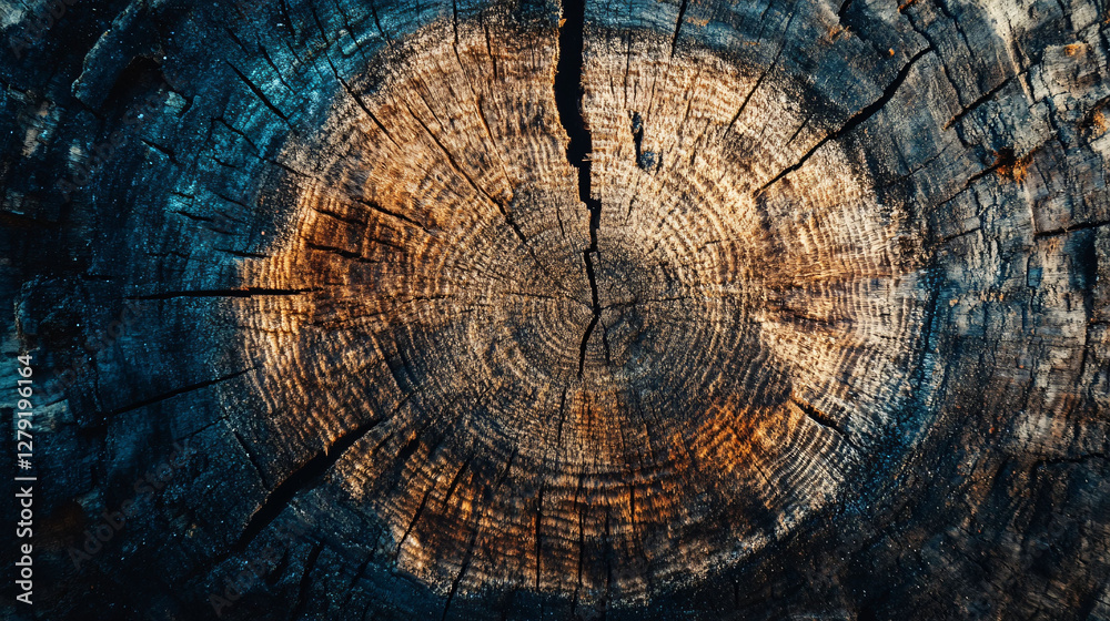 Fototapeta premium Cross Section Of A Tree Trunk Showing Wood Rings
