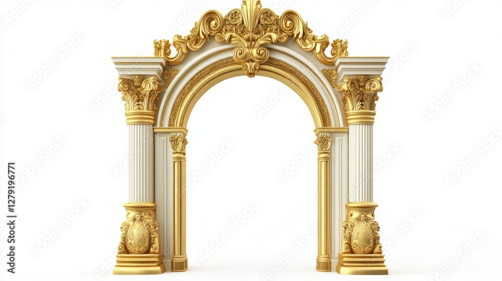 Naklejka premium Ornate golden archway, elegant entrance, classic architecture, 3D model, for design inspiration